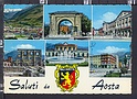 P5409 SALUTI DA AOSTA VEDUTE E STEMMA ACQUERELLATA