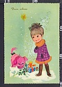 P3325 Augurale BUON ANNO ILLUSTRAZIONE BAMBINA CON CANE VG